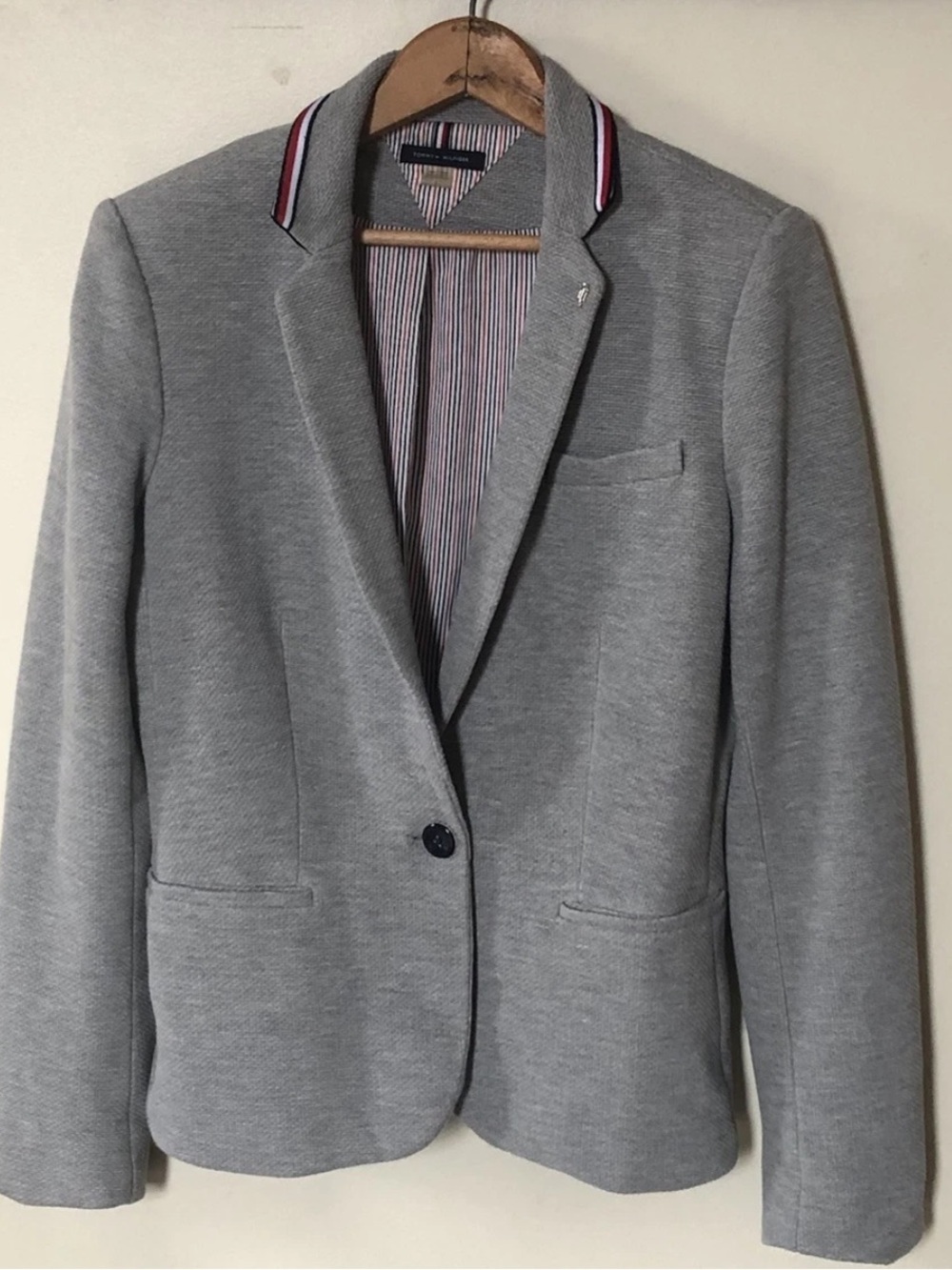 Tommy Hilfiger Gray Knit Blazer with Signature Trim